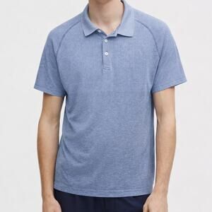 Lululemon Mens Blue Metal Vent Tech Polo Large Performance Shirt Athletic